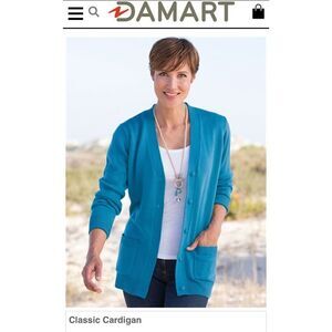 Damart Classic Cardigan Large Blue Acrylic sweater excellent pre owned condition